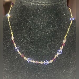 Gold-Tone Necklace with Purple and Lilac Crystal Beads